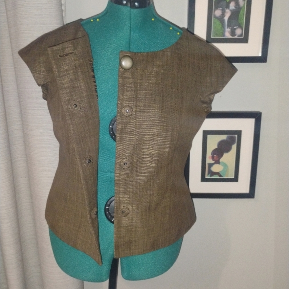 Anne Klein Bronze Cap Sleeved Blazer Sz 10 - Picture 4 of 14